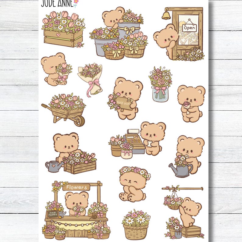 Cute Bear Planner Stickers | Floral Cottagecore Stickers | Spring ...