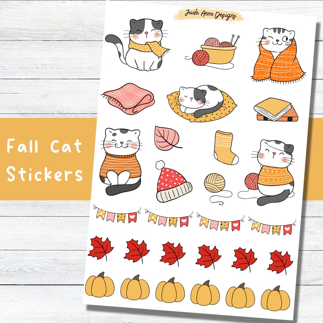 Fall Cat Sticker Sheet, Fall Planner Sheet, Cute Cat Stickers - Etsy