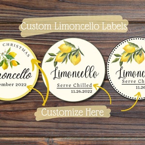 Personalized Limoncello Labels, 12 Count or 6 Count, Fully Customizable, Homemade Limoncello, Limoncello Vinyl, 2 Size Options,