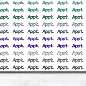 May include: A sheet of colorful stickers with the word "Appt." repeated in various colors, including green, blue, purple, and gray.