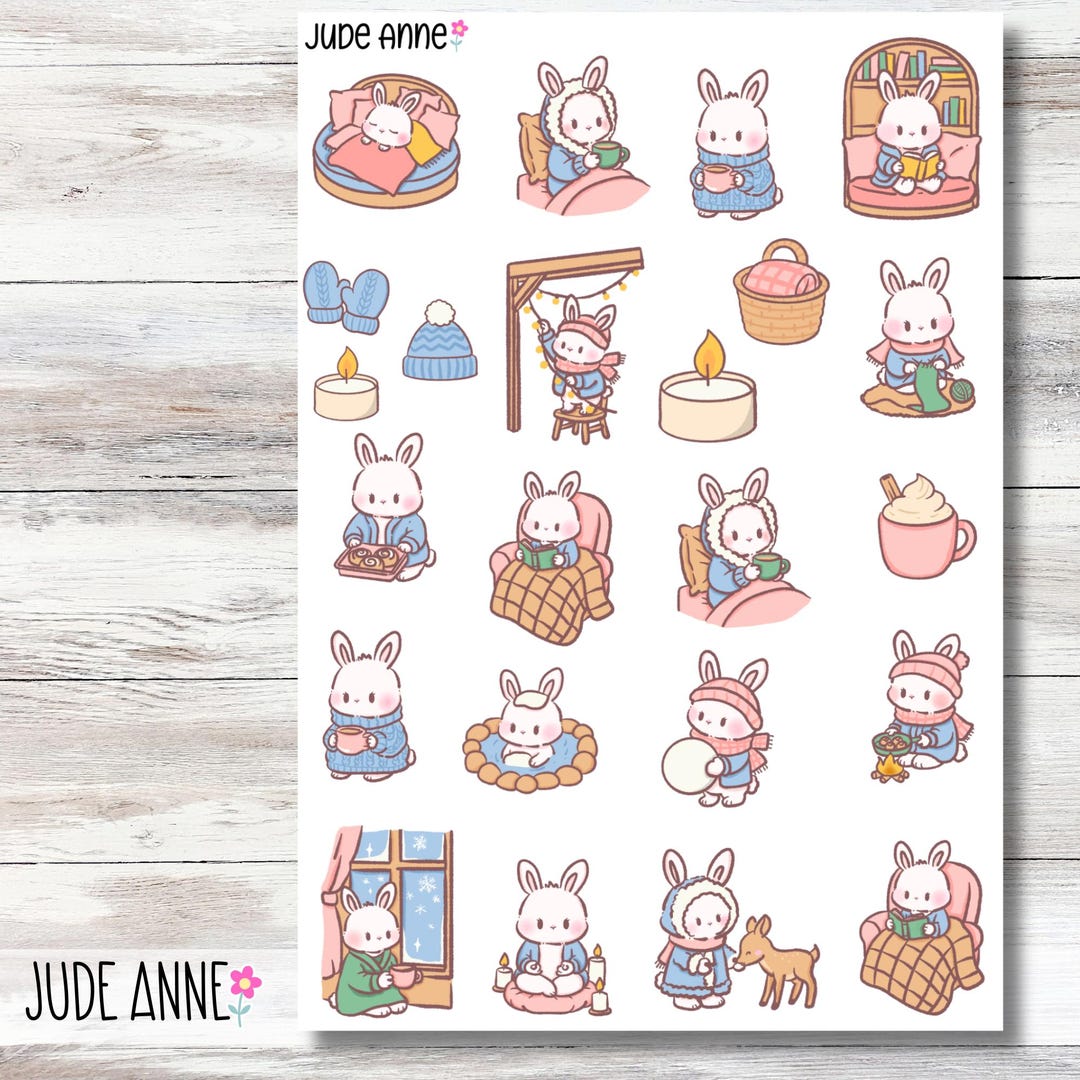 Bunny Snow Day Planner Stickers, Rabbit Deco Stickers, Sticker Sheet ...