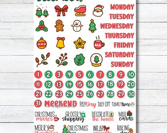 December Monthly Kit Planner Stickers, Christmas Deco Planner Kit, Christmas Themed Stickers