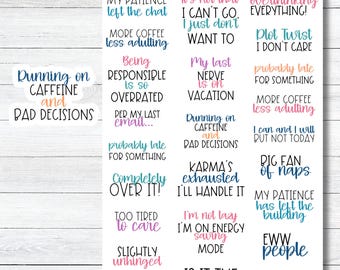 Sarcastic Quotes Stickers, Deco Sticker Sheets for Planners, Funny Stickers for Planners Or Bulllet Journals