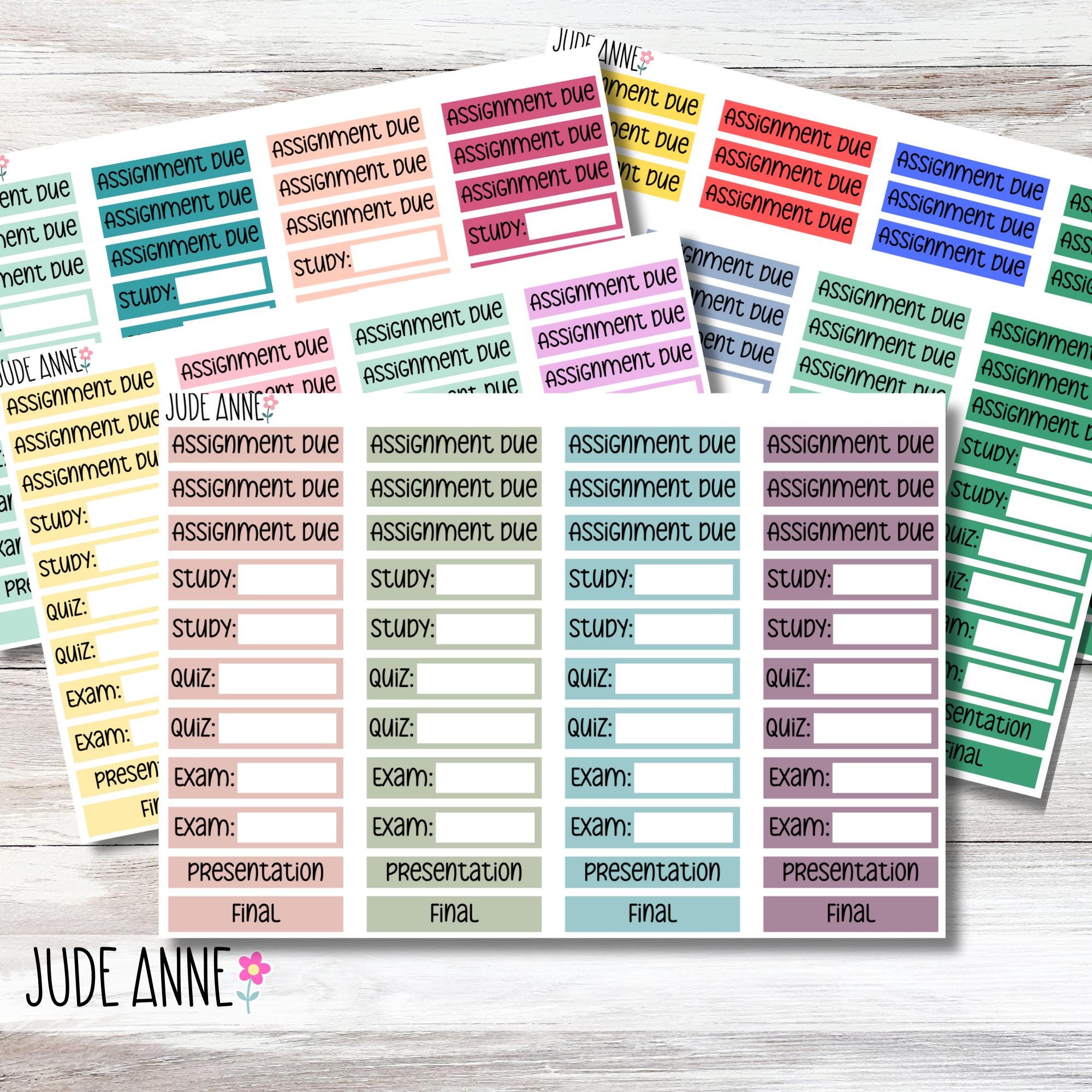 College Student Planner Stickers, High School Planner Stickers, Exam Reminders for Students, Sticker Sheet for Students