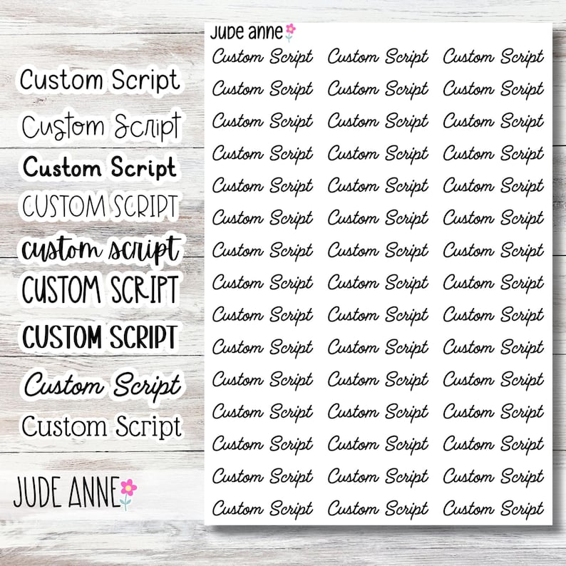 Sticker Building Example With Text Custom Script Stickers, Custom Text Sticker Sheets, Custom Script ...
