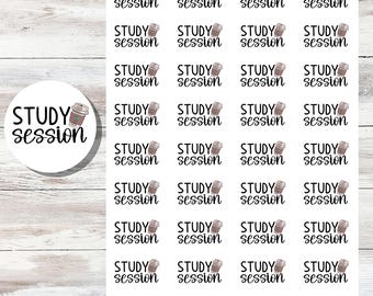 May include: Sheet of stickers with the text "STUDY session" in a handwritten font, accompanied by a coffee cup illustration. The stickers are arranged in rows and columns on a white background. The brand name "JUDE ANNE" is also visible.