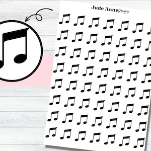May include: A sheet of black and white music note stickers. The sheet is filled with a repeating pattern of music notes.