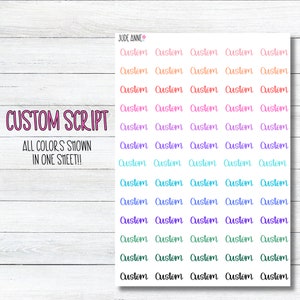 Custom Text Stickers, Color Options, Sticker Sheets, Custom Script, Organization Stickers, Bujo Stickers, Journaling Script Stickers