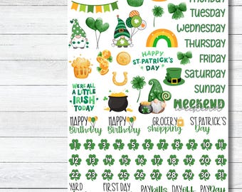 March Monthly Kit Planner Stickers, St. Patrick's Day Deco Planner Kit, Green Themed Stickers