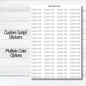 Custom Text Stickers, Color Options, Sticker Sheets, Custom Script, Organization Stickers, Bujo Stickers, Journaling Script Stickers