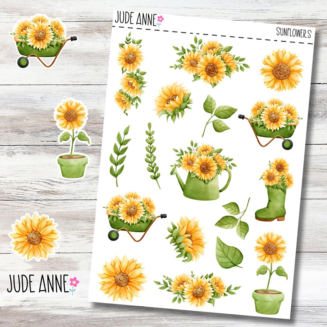 Sunflower Stickers Pattern Sunflower Sticker Sheet, Decorative Floral Stickers, Spring Deco ...