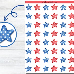 Hoja de pegatinas de estrellas patrióticas, pegatinas de planificador patriótico, pegatinas de EE. UU., 4 de julio, Día de los Caídos, calendarios, planificadores y Bujo