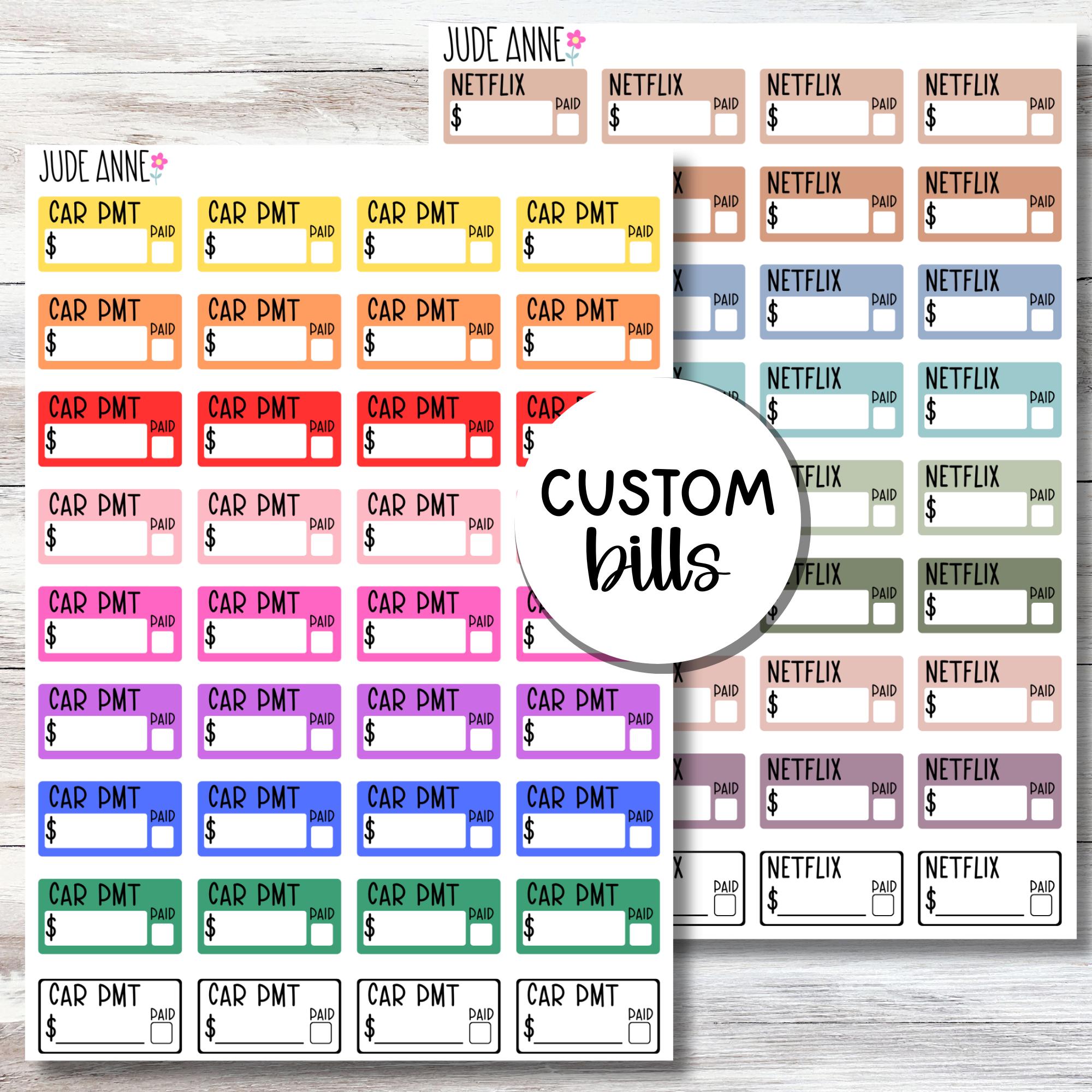 Bill Planner Stickers, Custom Bills Planner Stickers, 1 Inch Bill ...