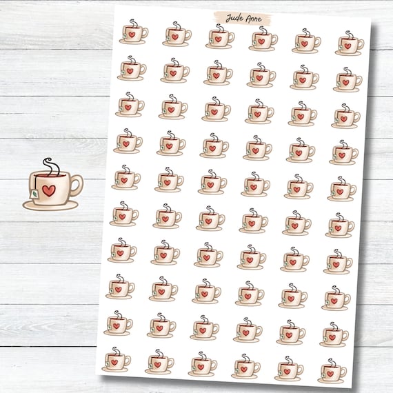 Tea Planner Stickers, Cute Tea Stickers, Tea Cup Stickers for Planner, Functional Stickers, Minimalist Stickers
