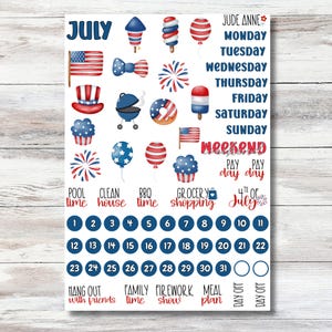 Stickers pour agenda de juillet, kit de planification du 4 juillet, Stickers pour agenda d'été