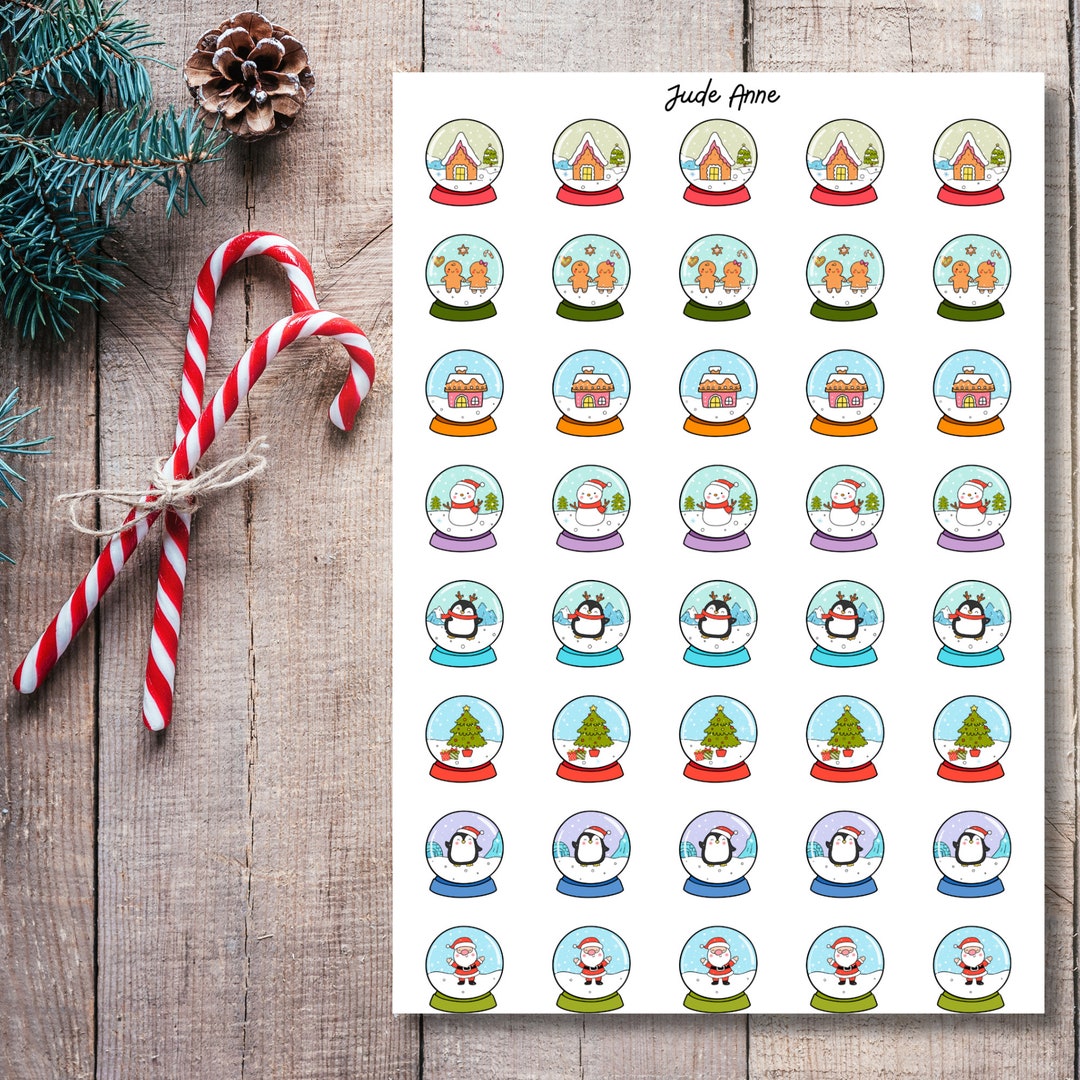 Snow Globe Christmas Stickers, Christmas Planner Stickers, Christmas