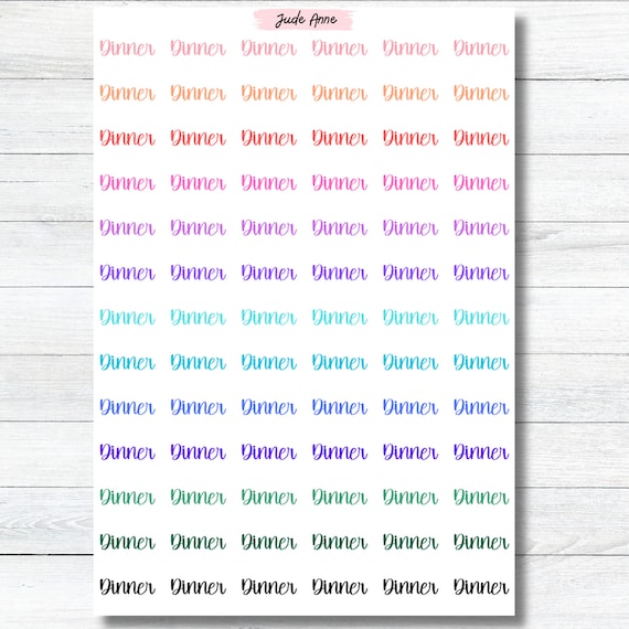 Dinner Script Planner Stickers, Dinner Planner Sheet, Meal Planning for Planners, Bujo, or Calendars