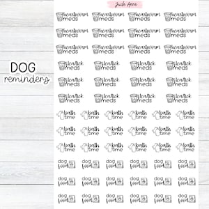 Dog meds reminder stickers, bath time stickers, Dog Food Reminder Sticker Sheet, Planning Stickers