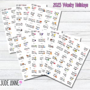 2025 Wacky Holidays Stickers, Planner Stickers, National Day Icons, U.S. Holidays, Boju Holidays, Sticker Sheet for Planning