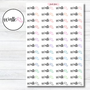 May include: A sheet of colorful stickers with the word "walk" and a running shoe graphic. The stickers are in various colors, including pink, orange, red, purple, blue, green, and yellow.