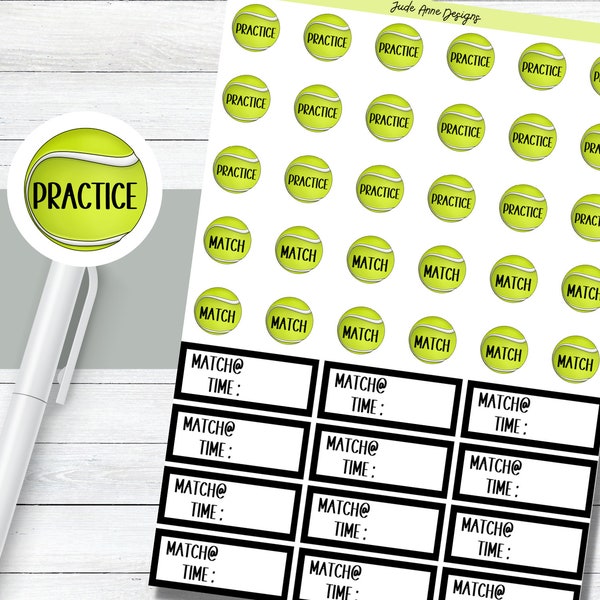 Tennis Planner Stickers, Tennis Practice, Tennis Match Planner Stickers, Planner Sticker Sheets