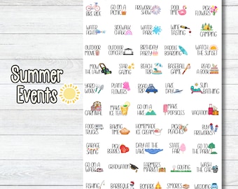Summer Doodle Planner Stickers, Cute Summer Icon, Calendar, Boju Holidays, Celebration Stickers, Sticker Sheet for Planning