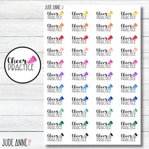 May include: A sheet of colorful stickers with the text "Cheer Practice" and a megaphone graphic. The stickers are in various colors, including yellow, orange, red, pink, purple, blue, green, and gray.
