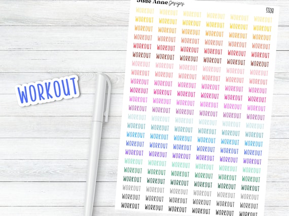 Workout Planner Stickers, Multi-Colored Workout Planning Stickers, Workout Text Sheet