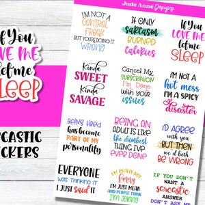 Sarcastic Quotes Stickers, Deco Sticker Sheets for Planners, Funny Stickers for Planners Or Bulllet Journals