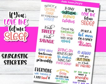 Sarcastic Quotes Stickers, Deco Sticker Sheets for Planners, Funny Stickers for Planners Or Bulllet Journals