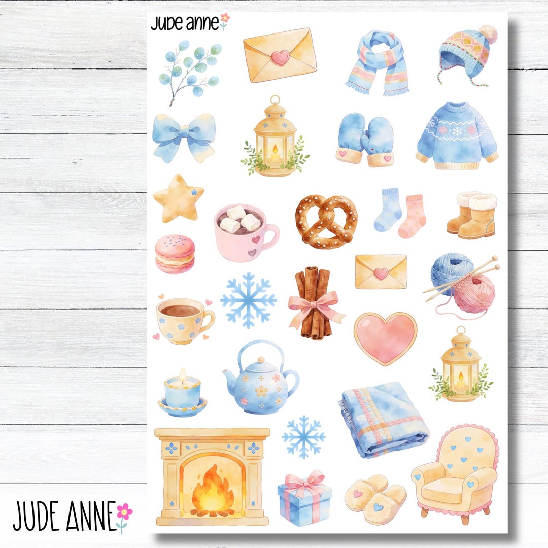 Cozy Winter Planner Stickers | Snow Day, Hot Cocoa, Fireplace & Cozy ...