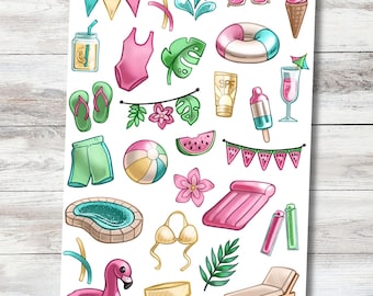 Summer Planner Stickers | Beach Themed Sticker Sheet | Bullet Journaling | Bujo | Calendar Stickers
