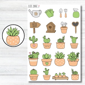 Pegatinas para planificador con suculentas y cactus, bonitas pegatinas para planificador con cactus, pegatinas con iconos de plantas, pegatinas para bullet journaling