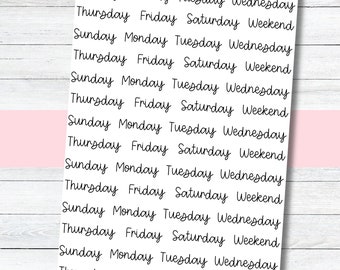 Days Script Stickers, Days of the week, Weekday Script for Planner, Bujo