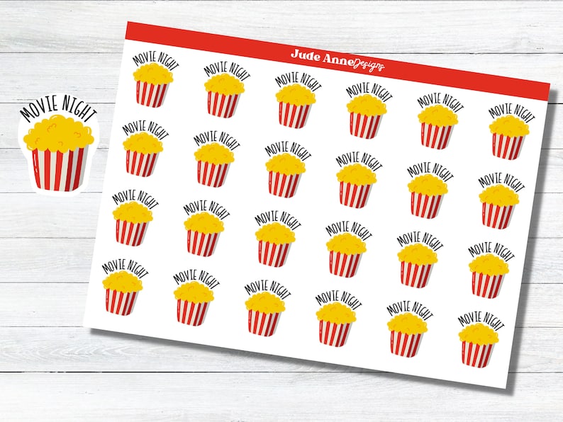 Movie Night Planner Stickers | Popcorn Sticker Sheet | Movie Planning ...