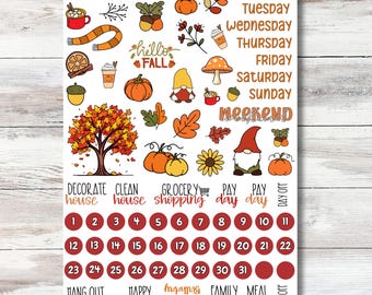 September Planner Stickers, Fall Planner Kit, Fall Themed Planner Stickers