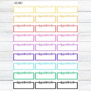 May include: A set of 12 colorful appointment reminder stickers with a white background and black text. The stickers are in a rainbow of colors, including yellow, orange, red, pink, purple, blue, turquoise, green, and black.