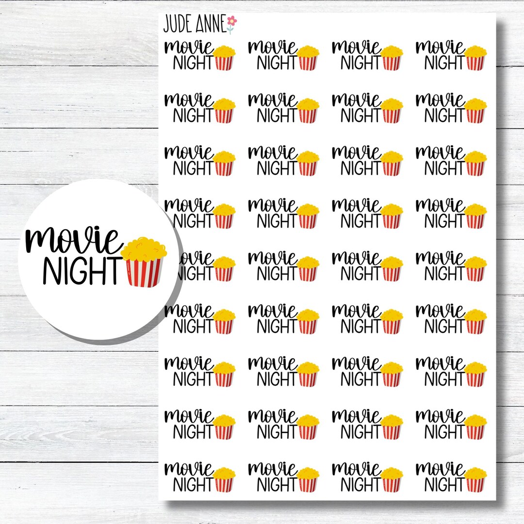 Movie Night Planner Stickers | Popcorn Stickers | Date Night Stickers ...