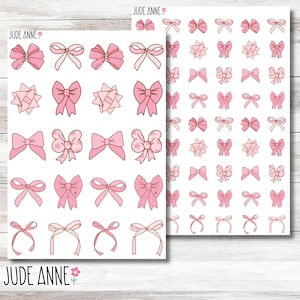 Coquette Bow Planner Stickers, Pink Bow Icon Stickers, Sticker Sheet, Cute Coquett Planner Stickers, Bullet Journal Stickers