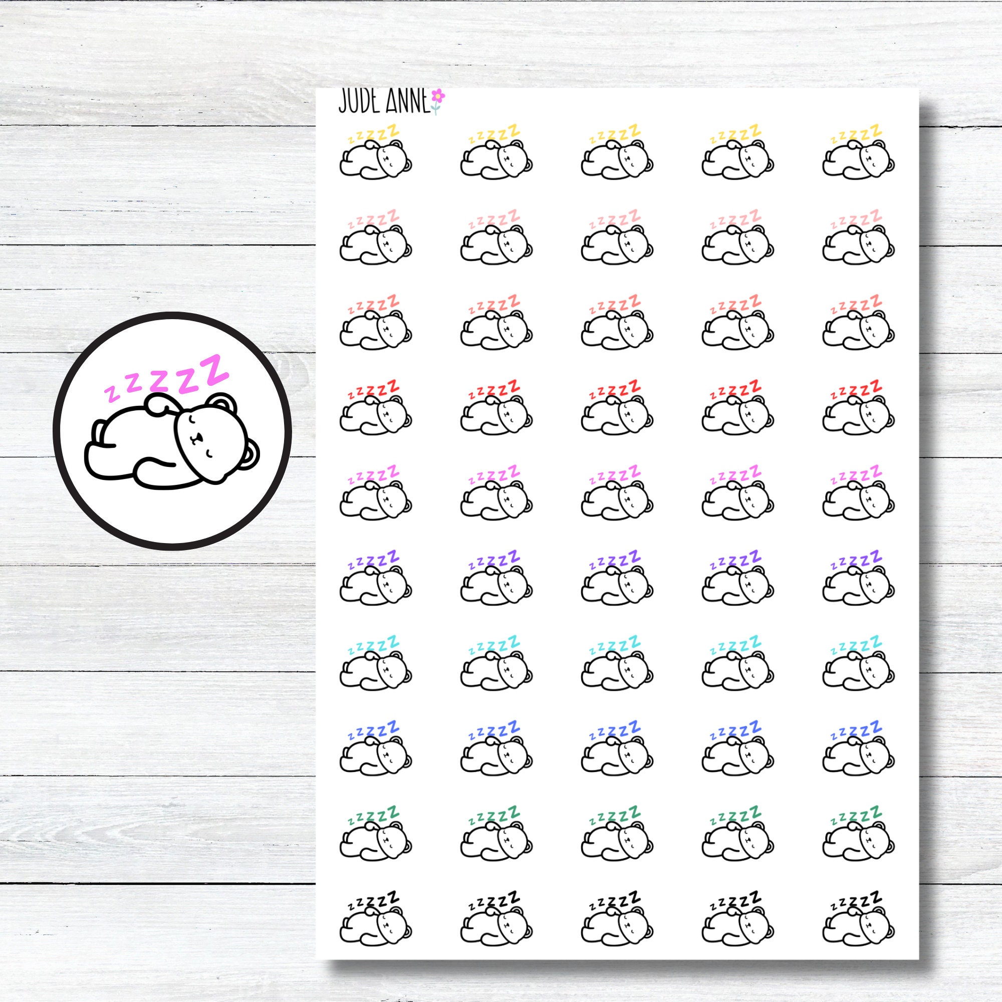 Sleep Pattern Stickers Cute Sleep Bear Stickers, Bear Planner Stickers, Sleep Planning ...