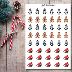Cute Christmas Stickers (each about 1/2&quot;), Penguin Stickers, Gingerbread, Holiday Planner Stickers, Bullet Journal Stickers