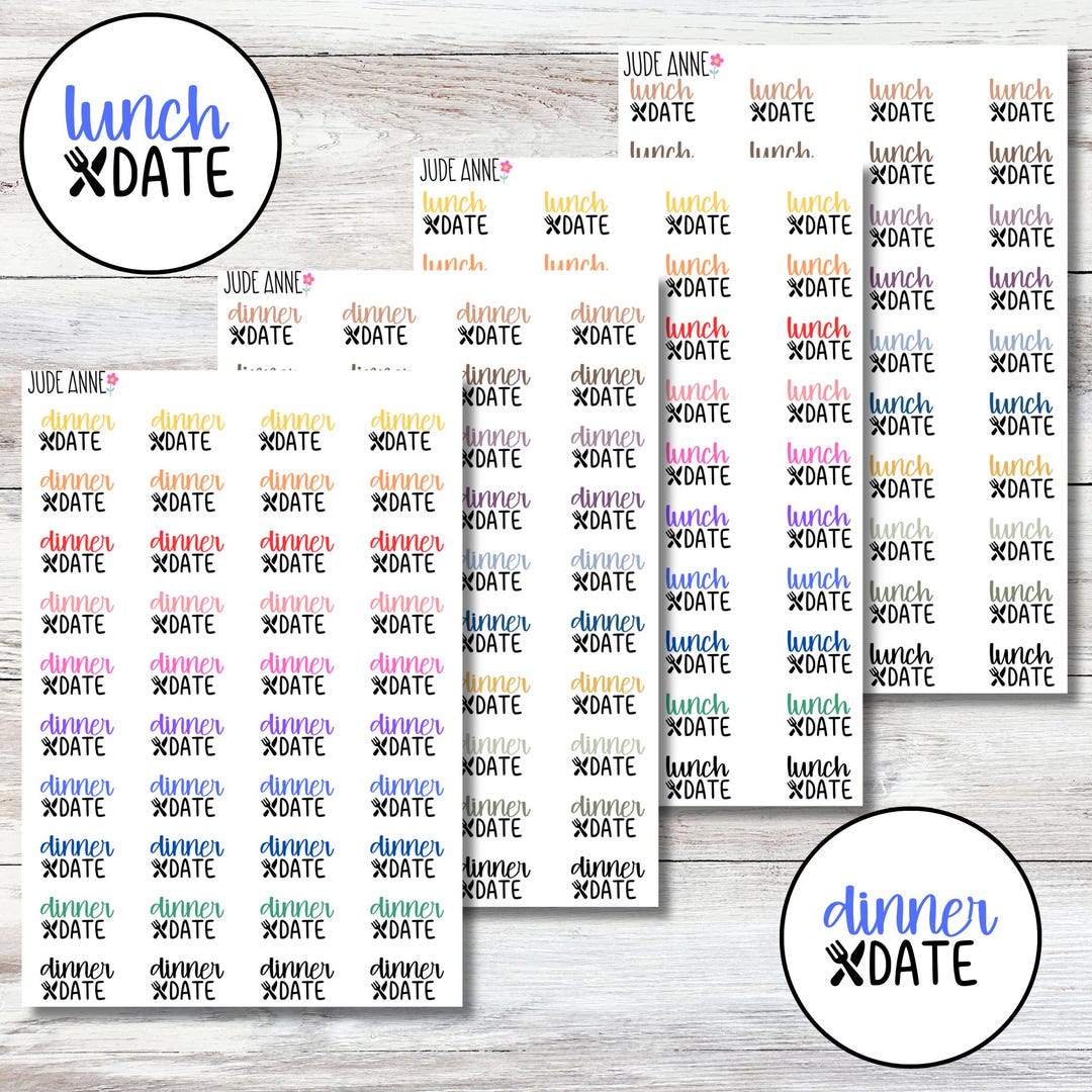 Dinner Date Lunch Date Planner Stickers, Colorful Planner Stickers - Etsy