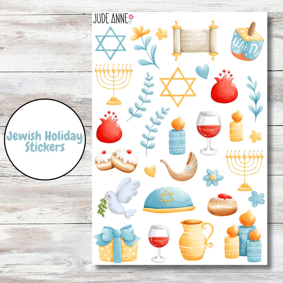 Jewish Planner Stickers, Hanukkah Icons, Calendar, Jewish Holidays ...