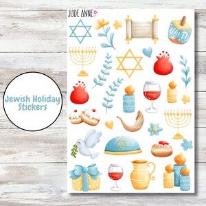 Stickers juifs pour agenda, icônes de Hanoucca, calendrier, fêtes juives, cadeau juif, stickers fête, feuille d'autocollants pour la planification