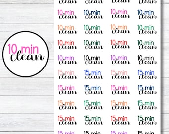 10 Minute Clean Stickers, 15 Minutes Cleaning Planner stickers, Tidy Up Stickers, Script for Planner, Bujo