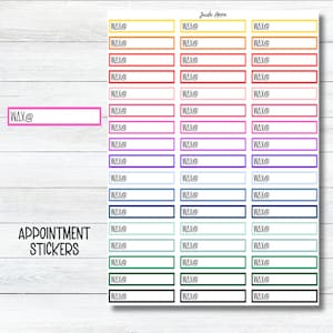 May include: A sheet of colorful appointment stickers with the text "WAX@" in a black outline. The stickers are in various colors, including yellow, orange, red, pink, purple, blue, green, and black. The text "APPOINTMENT STICKERS" is written in black at the bottom of the sheet.