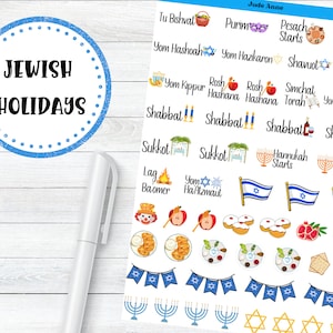 Jewish Holiday Planner Stickers, Cute Holiday Icon, Calendar, Jewish Holidays, Jewish Gift, Celebration Stickers, Sticker Sheet for Planning