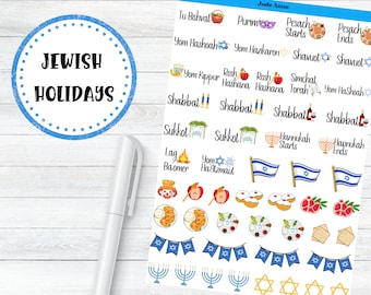 Jewish Holiday Planner Stickers, Cute Holiday Icon, Calendar, Jewish Holidays, Jewish Gift, Celebration Stickers, Sticker Sheet for Planning