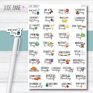 Autocollants pour agenda de vacances, icône de vacances mignonne, calendrier, jours fériés aux États-Unis, vacances à Boju, autocollants de célébration, feuille d'autocollants pour la planification