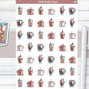 Pegatinas para planificador de café (42), pegatinas variadas de café, pegatinas de café con leche para planificador, pegatinas funcionales, pegatinas minimalistas